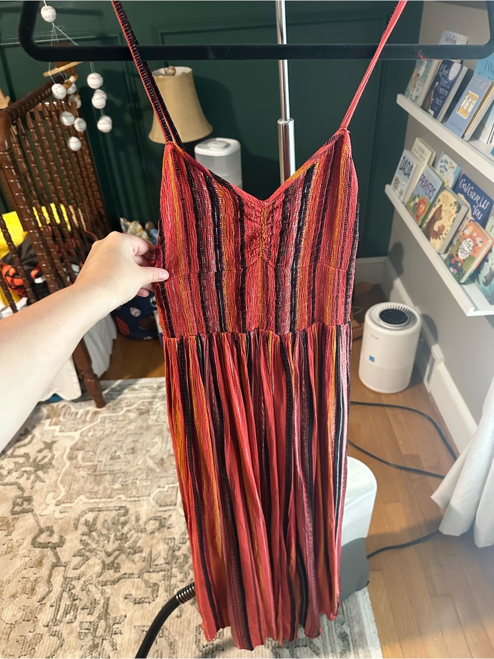 THML Red and Orange Striped Midi Sundress